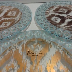 Patina Vie small reverse hand painted plates(3). Gold and blue.